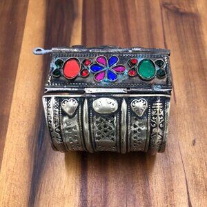 Single Kuchi Afghan Cuff, Tribal Vintage Glass Stone Boho Handcuff Bracelet,